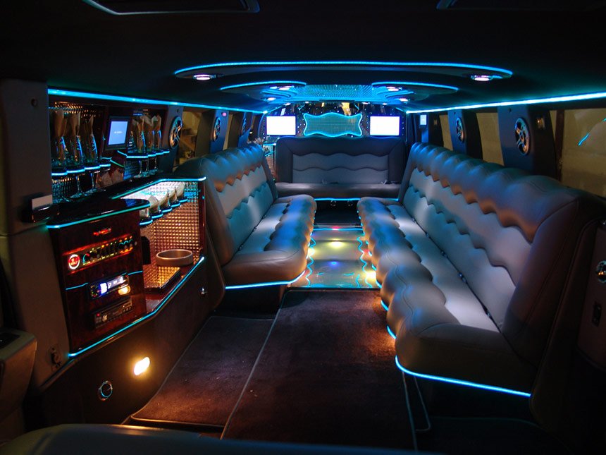 Stretch limo interior with TVs